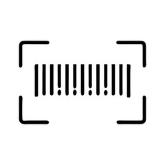Minimalist line art icon of a barcode within a scanner frame. Perfect for logistics blogs or retail websites discussing inventory and supply chain. White, background, isolated.