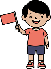 Fototapeta premium Boy Holding a Red Flag vector shape