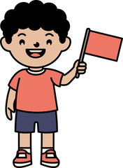 Fototapeta premium Boy Holding a Red Flag vector shape