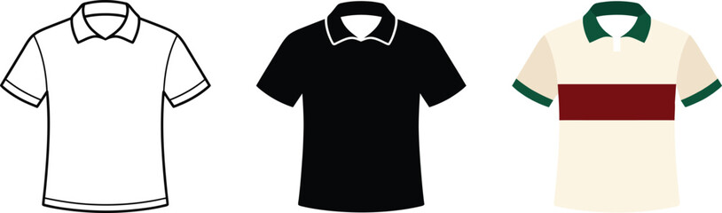 Polo shirt flat sketches for clothing design presentation showing various color options