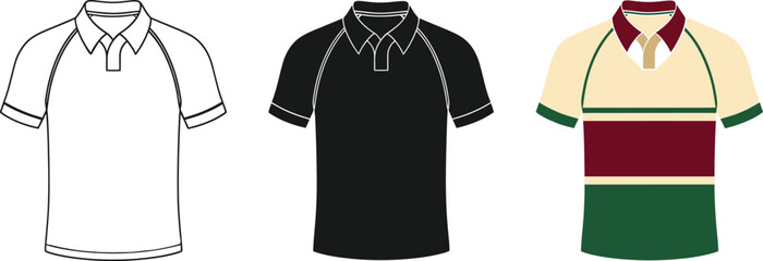 Rugby polo shirt mockup set with collar and short sleeves isolated on transparent background