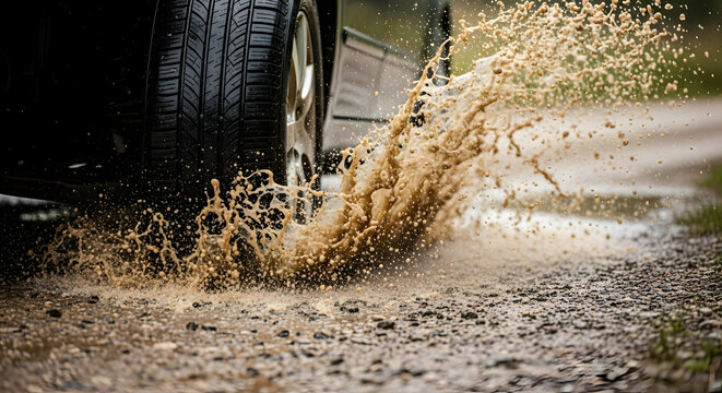 Muddy Water Splatter From Moving Vehicle