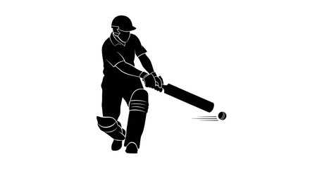 Obraz premium Silhouette of a Cricket Player Batting During a Match.