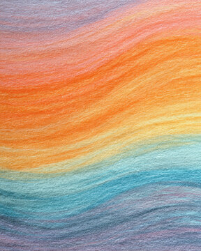 Minimal wax pastel texture on paper modern background, soft rainbow wave pattern with warm orange yellow blue gradient flowing calm abstract art