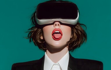 An energetic reaction to a VR simulation, capturing the joy and surprise of entering a virtual world.