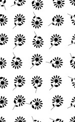 Seamless Black and White Floral Pattern with Hand-Drawn Botanical Elements