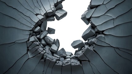 Shattered Concrete Wall with White Hole