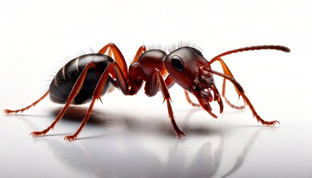 Close-up of a Black Ant on a White Surface.