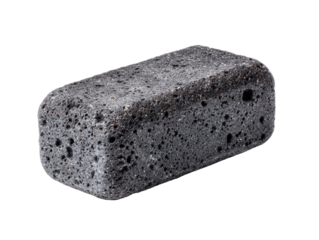 A close-up shot of a porous grey brick-like object, likely made of volcanic rock. The rough texture and unique form evoke a sense of natural artistry Isolated Transparent Background, PNG