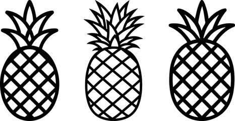 Hand drawn vector illustration of a fresh ripe pineapple fruit with green leaves isolated on white background as a healthy organic tropical food object