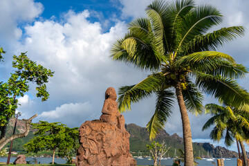 Tiki at Tohua Temehea archaeological site in Taiohae, Nuku Hiva, French Polynesia