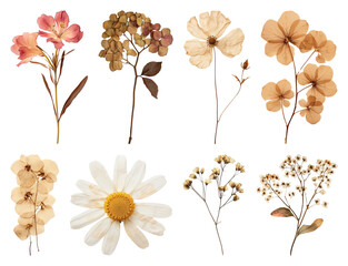 PNG Pressed flowers in various arrangements, transparent background