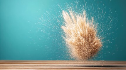 A stunning visual of fine dust bursting into the air against a solid backdrop, capturing the dynamic movement and beauty inherent in natural phenomena and expressions.
