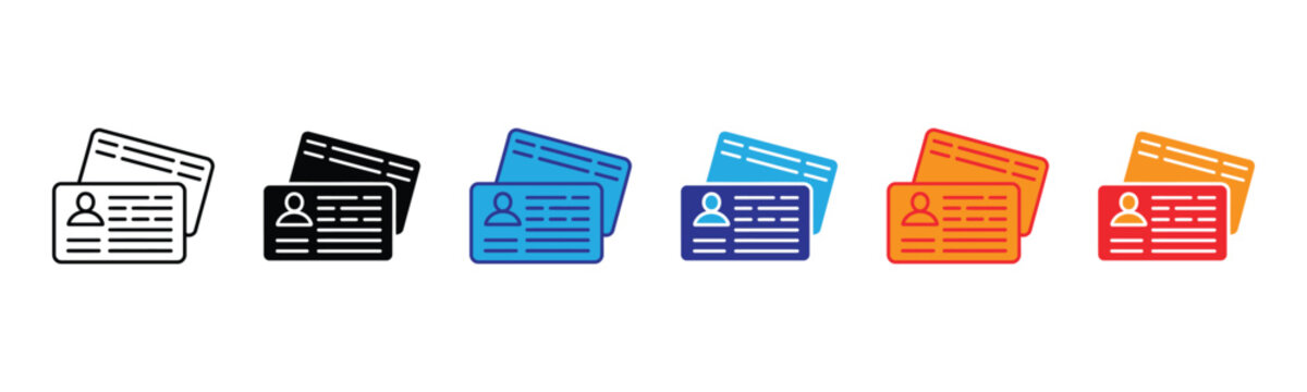 Vector illustration icon collection of various colored id card and badge icons