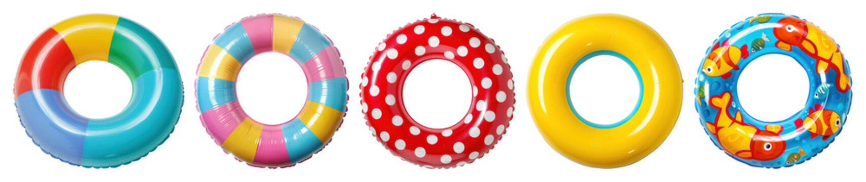 PNG Colorful inflatable pool rings, element set on transparent background