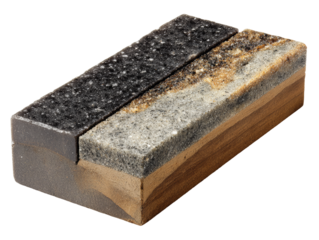 Section of a road, showing the layers of asphalt and earth construction Isolated Transparent Background, PNG