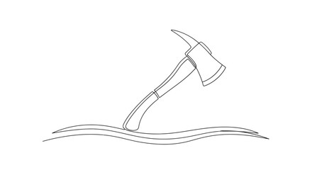 Stylized outline drawing of a fire axe emerging from wavy lines representing water or ground symbolizing rescue and emergency services