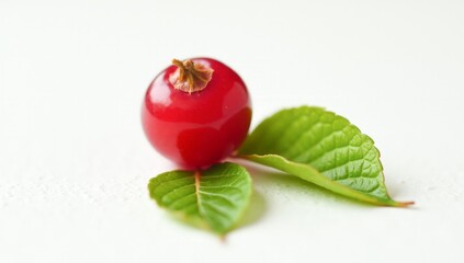 red berry with green leaves on a white background