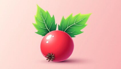 red berry with green leaves on a white background