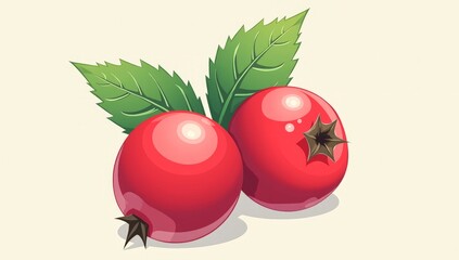 red berry with green leaves on a white background