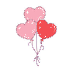 Three heart shaped balloons in pink and red colors with sparkles, romantic decoration for valentine's day or anniversary, flat vector illustration.