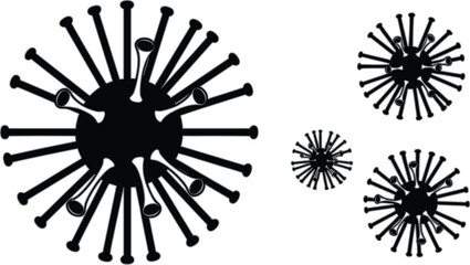 Obraz premium Black virus silhouette set with multiple germs, bacteria and pathogen shapes, microbiology infection concept vector illustration isolated on white