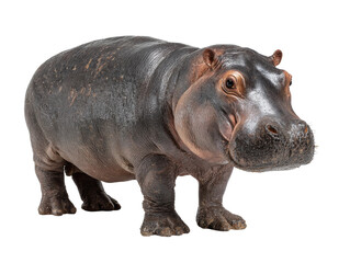 Fototapeta premium A hippopotamus standing on its feet in a studio setting. This hefty mammal showcases a lot of detail Isolated Transparent Background, PNG