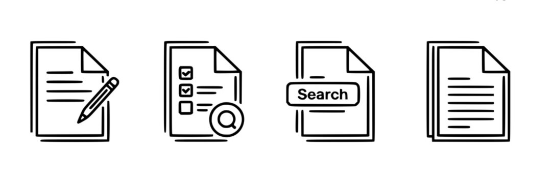 White rectangle document icon with a stack of three checklist lines on the right side, each line featuring an empty checkbox and a dash in a muted blue color.