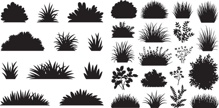 set of bush grass shrub silhouette vector icon illustration with white background.