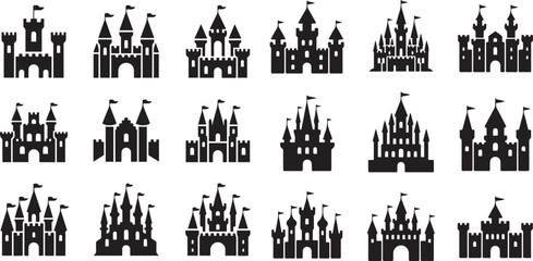 set of castle silhouette vector icon  illustration with white background. © MstMoushumi