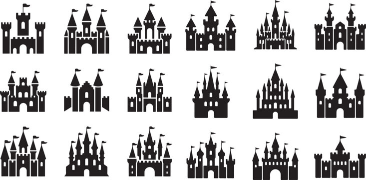set of castle silhouette vector icon  illustration with white background.