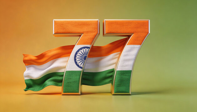 3D Number 77 in Indian Tricolor for 77th Republic Day India