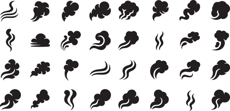 Smoke clouds vapour icons set silhouette vector illustration with white background.