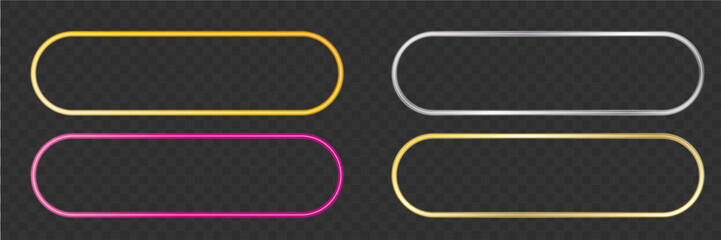 Neon glowing pill shape banner. Light frame for call to action buttons, website headers, app UI elements, game design and futuristic interface concepts.