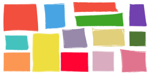 Set of colorful crayon boxes and frames. Hand drawn childish borders for kindergarten activities, preschool learning materials, cute labels, school art projects and doodle style illustrations.