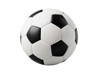 A close-up shot of a classic black and white soccer ball, a symbol of sport and competition Isolated Transparent Background, PNG