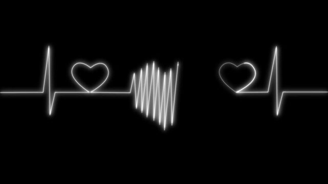 Neon Light Energy Heart Rate Line, Glowing Heartbeats on Grid Background