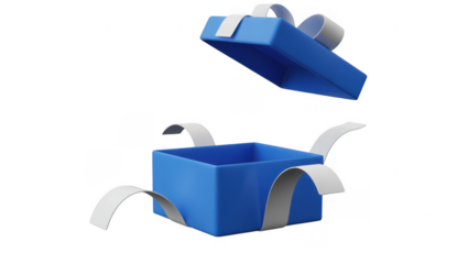 Blue gift box with white ribbon present isolated on a transparent background