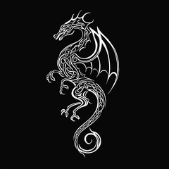 celtic-dragon-knot-line-arIntricate Celtic knot dragon line art illustration in black and white, symbolizing strength, mythology and ancient fantasy design
