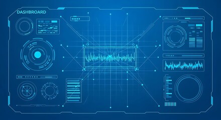Futuristic digital dashboard interface with data visualization elements