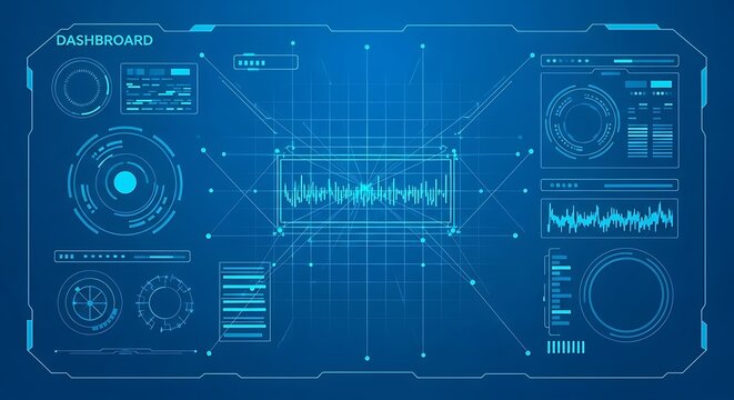 Futuristic digital dashboard interface with data visualization elements - Powered by Adobe