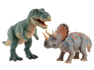 Fototapeta premium A Tyrannosaurus Rex and Triceratops model interacting with each other, showcasing their unique features Isolated Transparent Background, PNG