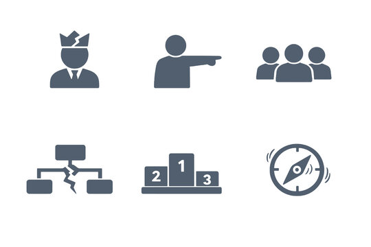 Monochromatic cyber breach icons showing data leaks and system vulnerability. Clean flat vector symbols ideal for security software, compliance tools, and web interfaces.