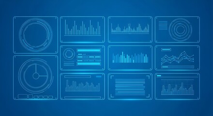 Futuristic digital data dashboard interface on blue background