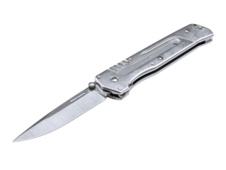 A close-up view of a metal pocket knife with a sharp blade Isolated Transparent Background, PNG