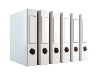 Row of organized white file binders Isolated Transparent Background, PNG