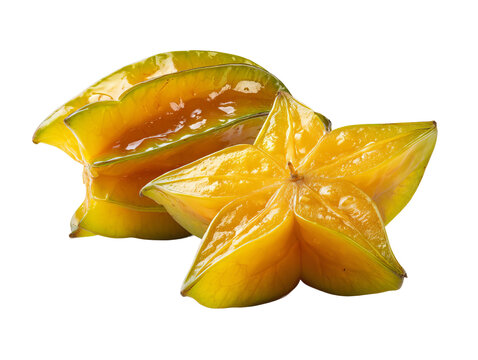Vibrant Star Fruit Display: A close-up shot captures the juicy star fruit. The fruit appears invitingly fresh and ripe, presenting a visual treat Isolated Transparent Background, PNG