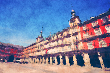 Obraz premium Madrid Spain watercolor painting digital illustration