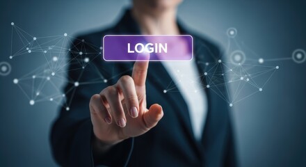 Finger touching a virtual login button for security access across a data network