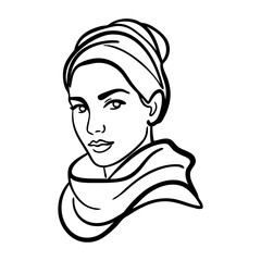 Dibujo sencillo con líneas de la cabeza de una mujer musulmana con un pañuelo tapando el cabello © teracreonte
